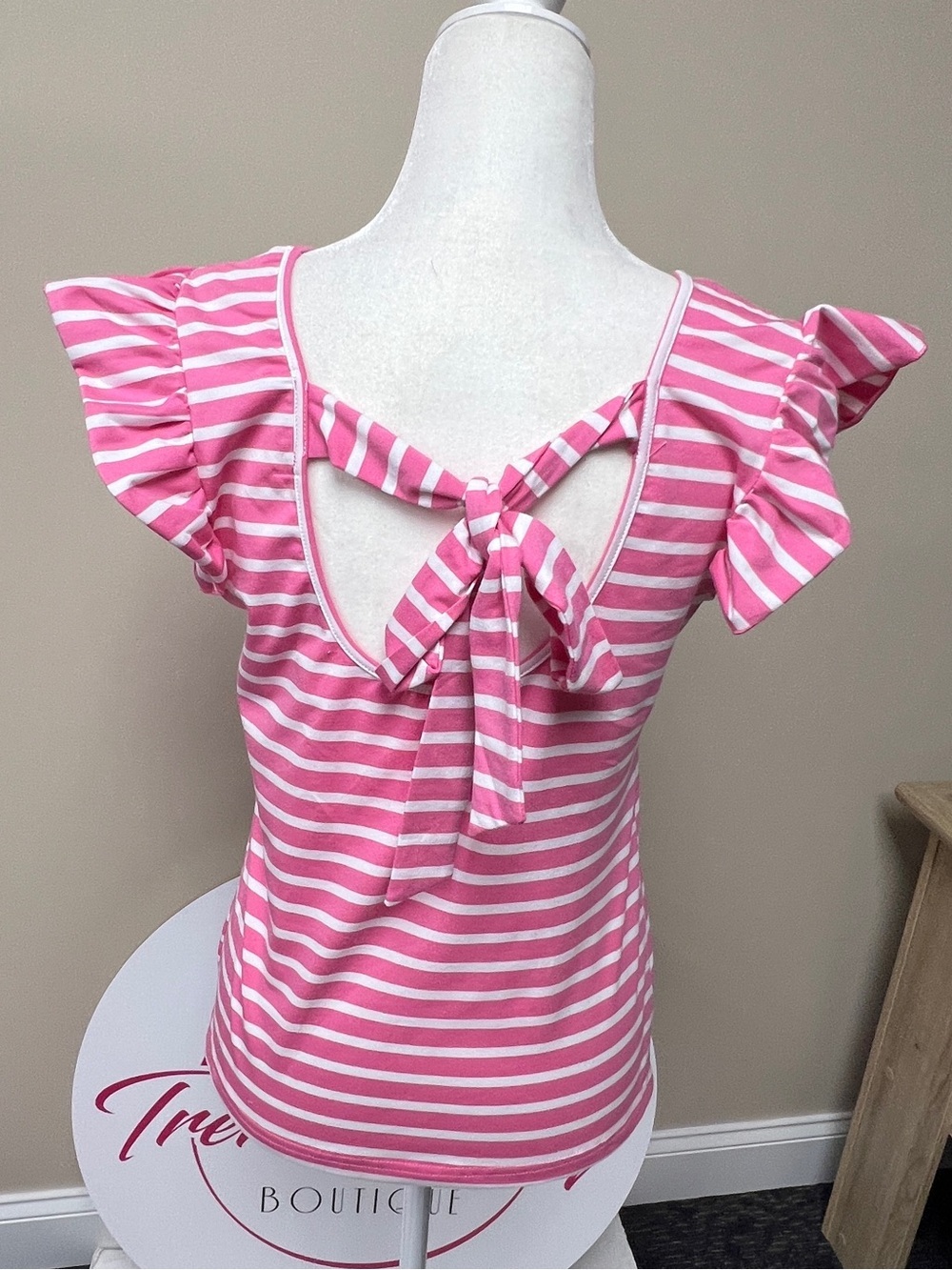 Pink Striped Ruffle Sleeve Top - Picture 4 of 4
